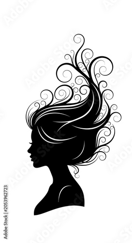 Silhouette of a womans head.