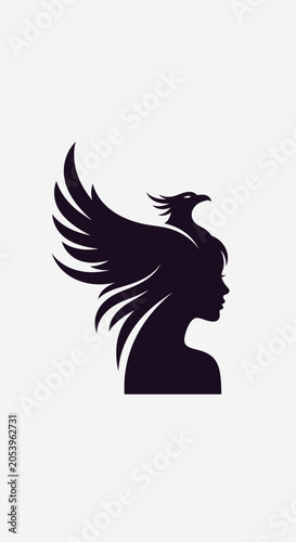 Silhouette of woman with bird.