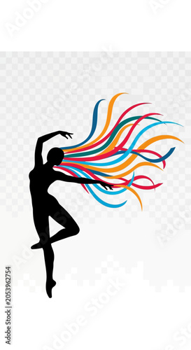 Silhouette of woman with colorful hair.