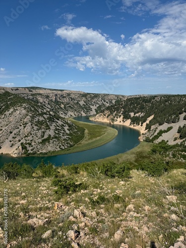 Panoramic view of a winding river in Dalmatia, Croatia