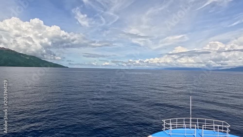 Timelapse Ferry Bow Sailing Toward Volcanic Island, Flores Sea, Indonesia
