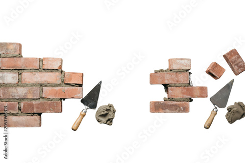 Broken wooden bricks and tools on a rustic surface Vector