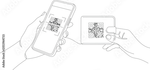 Bild auf Leinwand One line art QR code mobile payment and cashless transaction concept
