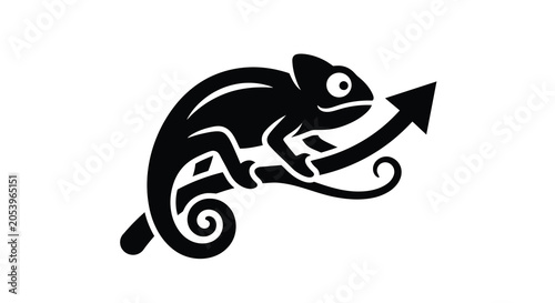 Canvas-taulu Chameleon Silhouette With Curled Tail Black And White Graphic