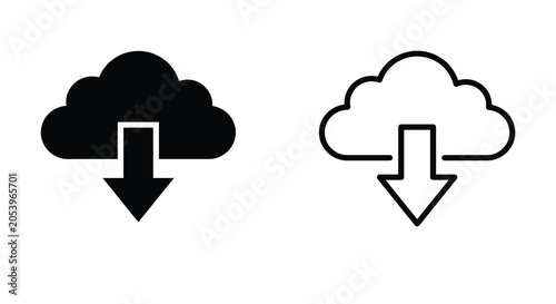 Cloud Download Icon Set Black And White Silhouette