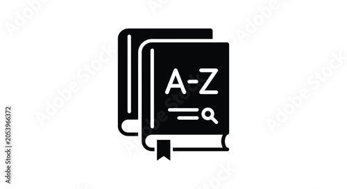 Obraz na plátně Stacked Books With Search Icon Solid Black Silhouette