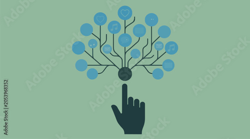 Flat Minimalist Vector Illustration Digital Network Connection Hand Touch Technology Concept For Commercial Use