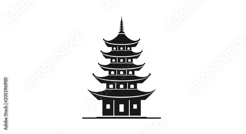 Black silhouette of a pagoda tower.