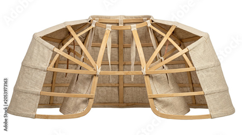 Φωτογραφία Historical linen and wood pannier hoop skirt structure isolated