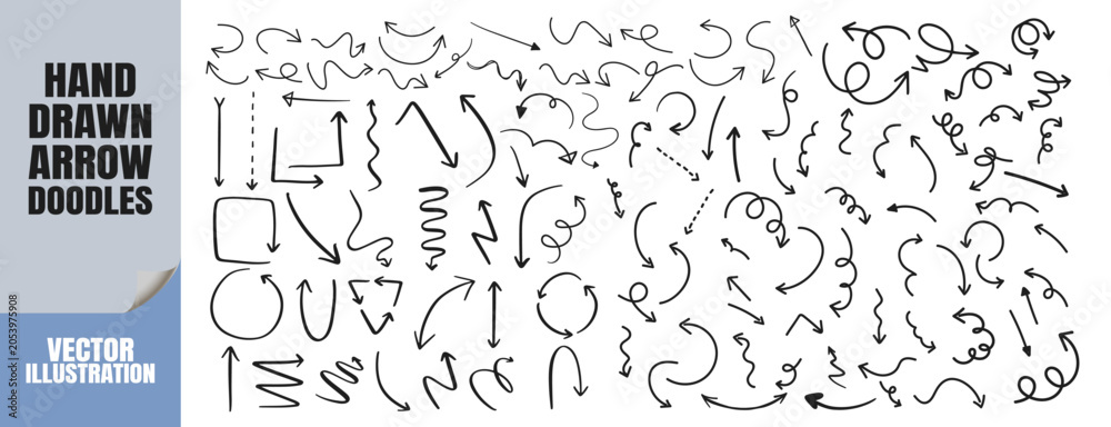 Obraz premium Hand drawn arrow doodles in various styles.