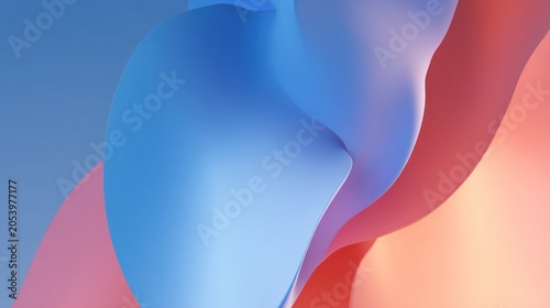 Flowing, smooth abstract shapes display vibrant shades of blue, pink, and orange illumination.
