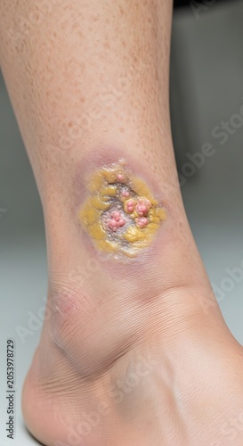 Ankle Wound Healing - Close-Up of Skin Damage and Recovery Process.