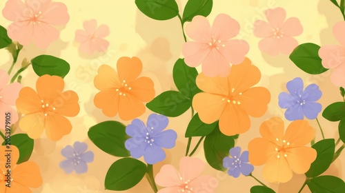 Vibrant five-petal blossoms create a cheerful floral background illustration