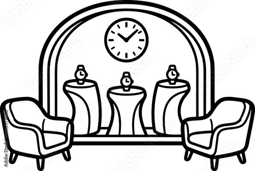 Konstfotografi Luxury Watch Boutique Display with Armchairs and Clock