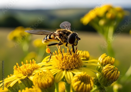 Hoverfly on Ragwort - A Close-Up of Natures Beauty.