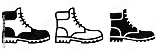 Bild auf Leinwand Three black and white boot icons in different styles for design and branding pur