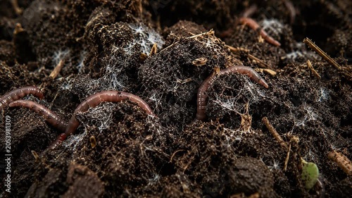 Compost soil worm mycelium carbon farming earthworm organic carbon rich soil with mycelium promoting sustainable farming and healthy compost