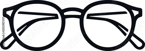 Fotografie Round Black Eyeglasses Icon on White Background - Simple Line Art Design