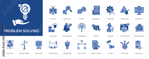 Foto Problem Solving Icon set Collection in Glyph Two Color Style
