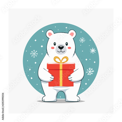 Cute Polar Bear Holding a Gift Box