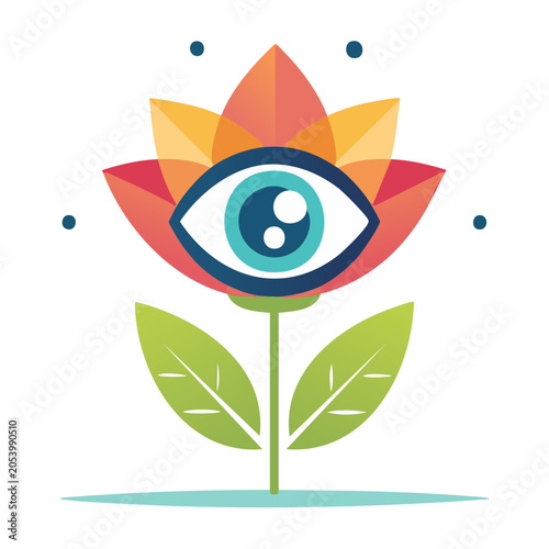 Flat Design Flower with Eye Icon