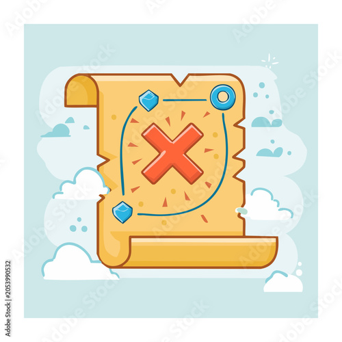 Flat design treasure map vector illustration