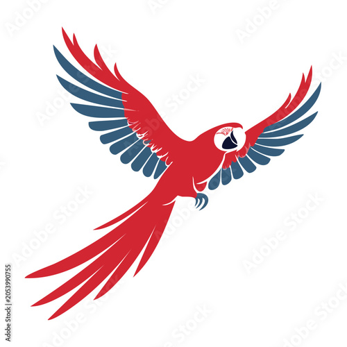 Red and Blue Macaw Flying Graphic