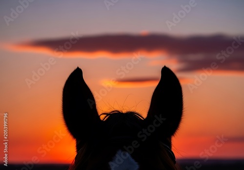 Horse Ears Silhouette Against a Vibrant Sunset Sky.