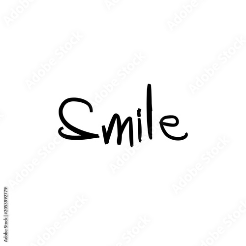 Handwritten smile word typography isolated on white background