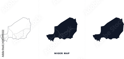 Foto Set of niger map with administrative regions, outline, silhouette and solid shap