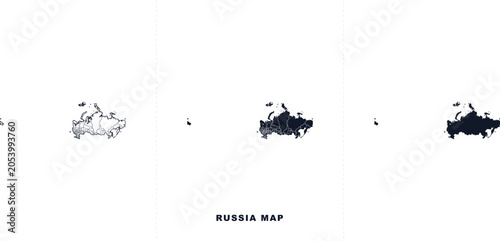 Foto Set of russia map with different styles, including outline, silhouette, and deta