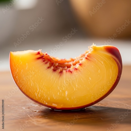 Juicy Peach Slice - A Close-Up of Summers Sweetness.