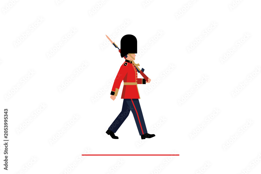Εκτύπωση καμβά British Royal Guard marching with rifle illustration