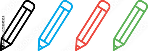 Photography Colorful pencils icons in black blue red and green for drawing and writing tools