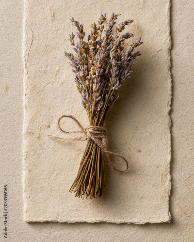 Dried Lavender Bouquet on Handmade Paper for Natural Stationery and Herbal Decor