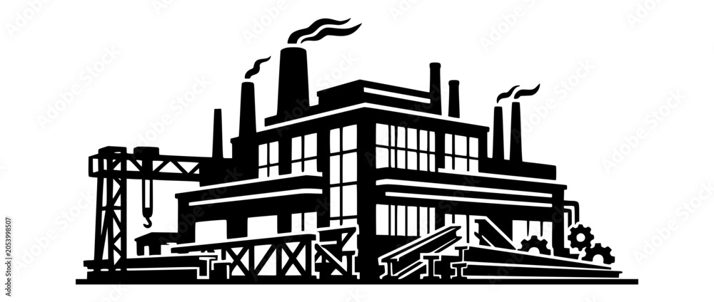Obraz premium Industrial Factory and Manufacturing Plant Vector Silhouette