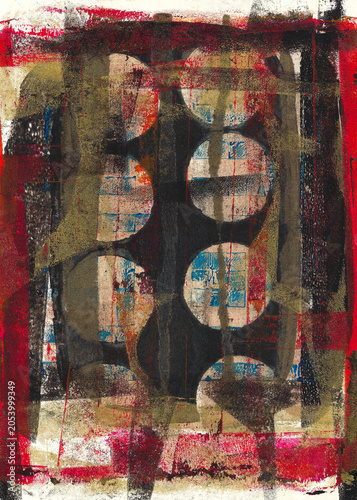 Tableau sur toile Brutalist and industrial abstract composition with overlapping circles, dark ton