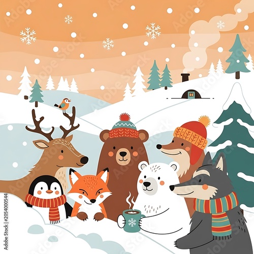 Winter Wonderland - A Gathering of Forest Friends in the Snow.