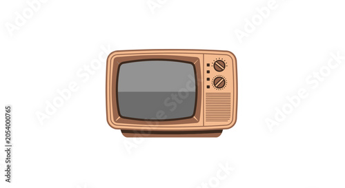 Retro television, vintage tv set, analog screen, brown wood grain, isolated on white background