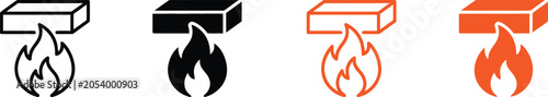 Foto fire and burning wood block icons in different colors
