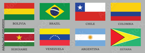 Fotografie South America country flags vector icons set