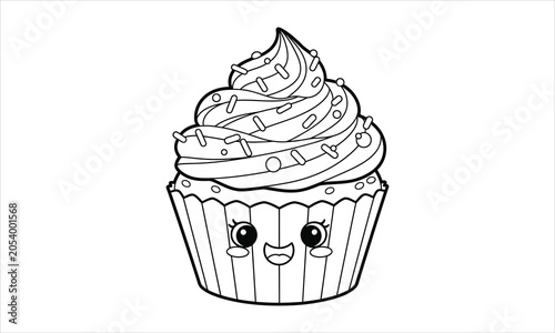 Foto Cute cupcake coloring page for kids sweet treat illustration