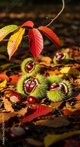 Autumnal Chestnuts and Leaves - A Seasonal Still Life.