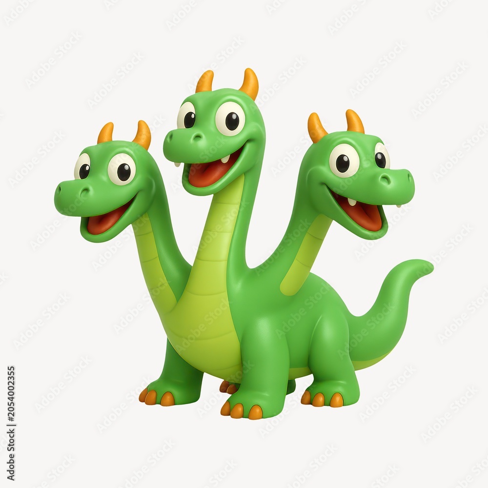 Fototapeta premium Playful three-headed cartoon dragon