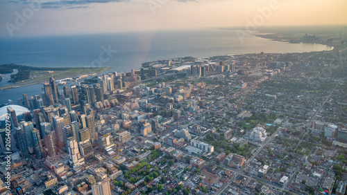 Canvas Print Skyline Serenity. Aerial Helicopter View of Toronto at Dusk