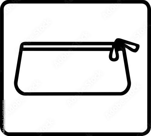 Simple black and white line art icon of a rectangular pouch with a zipper.