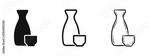 Fotografía Traditional Japanese Sake Set Icon with Carafe and Cup - Set of Three Styles