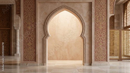 Ornate Islamic Horseshoe Archway in Traditional Palace Interior