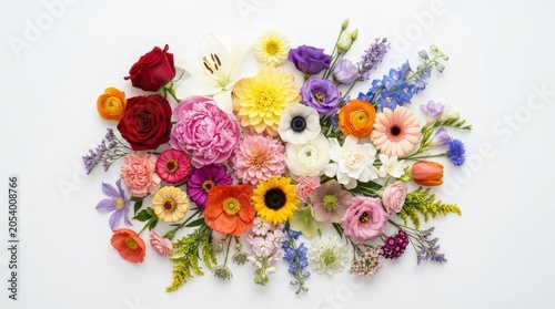 Vibrant Colorful Flower Arrangement Flat Lay