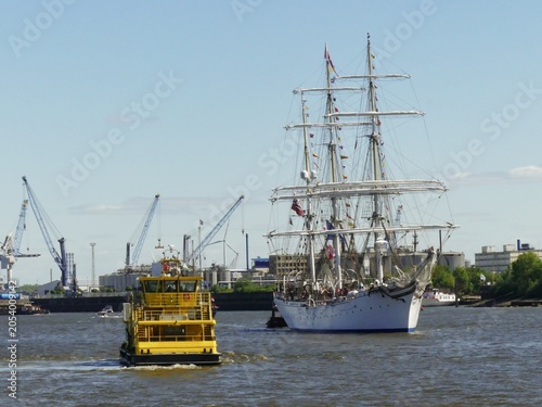 Sailing ship in the harbor. Port of Hamburg